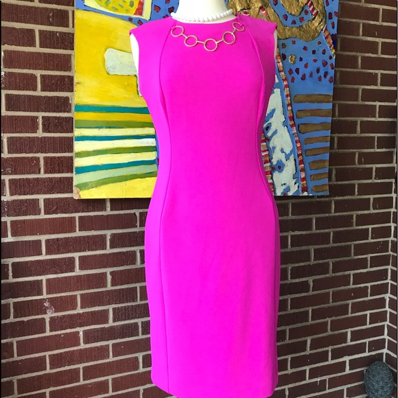 Calvin Klein Bright Pink Dress with Gold Chain - Picture 2 of 7